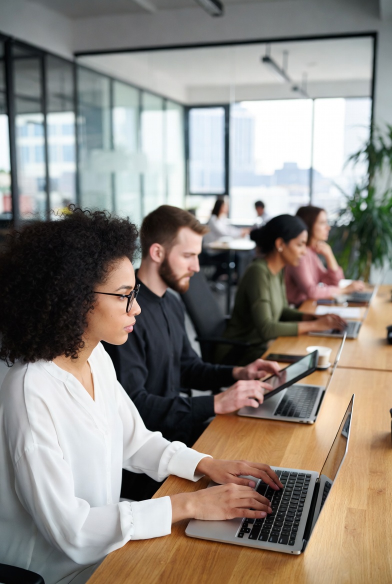 Remote engineer working on a laptop for AI job search